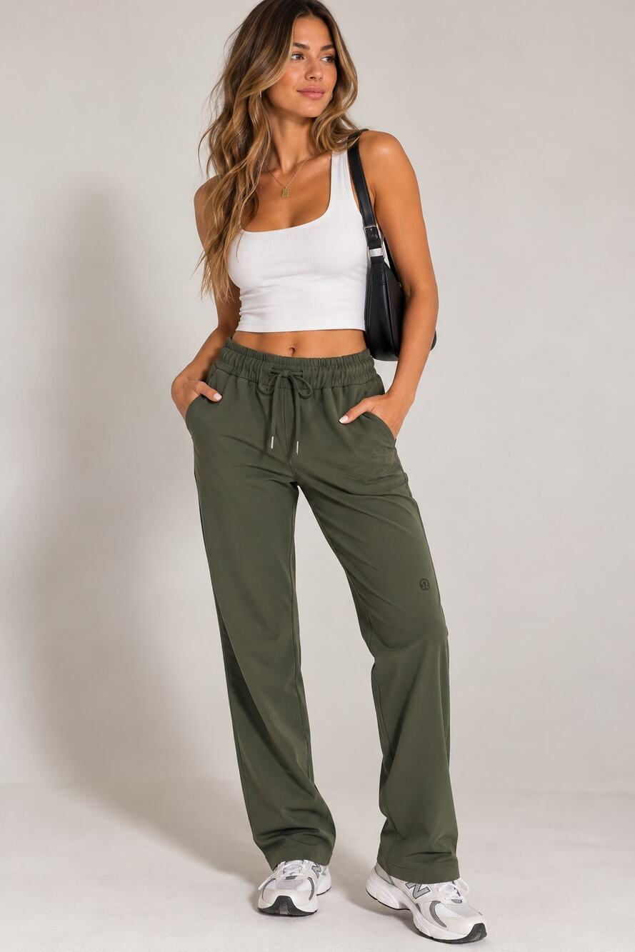 Lululemon Women's Pull On Pants Size 4 Olive Green Straight Leg Drawstring